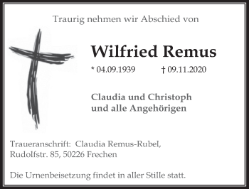 Anzeige von Wilfried Remus von  Wochenende 