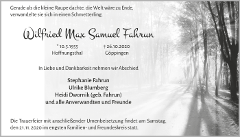 Anzeige von Wilfried Max Samuel Fahrun von  Bergisches Handelsblatt 