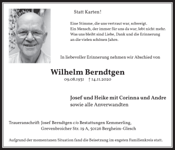 Anzeige von Wilhelm Berndtgen von  Werbepost 