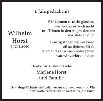 Anzeige von Wilhelm Horst von  Wochenende 