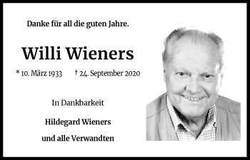 Anzeige von Willi Wieners von Kölner Stadt-Anzeiger / Kölnische Rundschau / Express