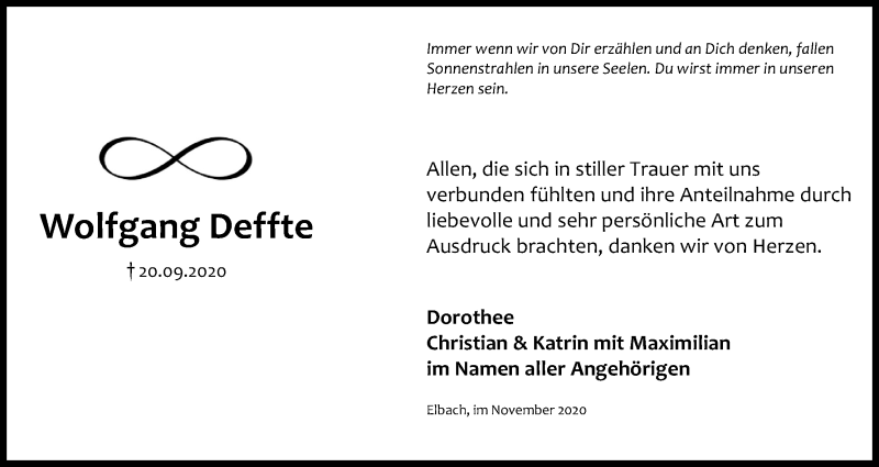  Traueranzeige für Wolfgang Deffte vom 28.11.2020 aus Kölner Stadt-Anzeiger / Kölnische Rundschau / Express