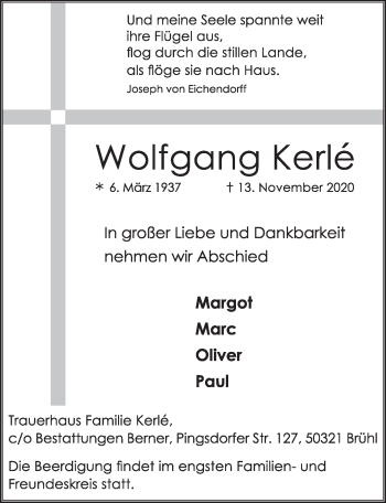 Anzeige von Wolfgang Kerle von  Schlossbote/Werbekurier 