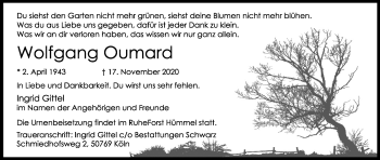 Anzeige von Wolfgang Oumard von Kölner Stadt-Anzeiger / Kölnische Rundschau / Express