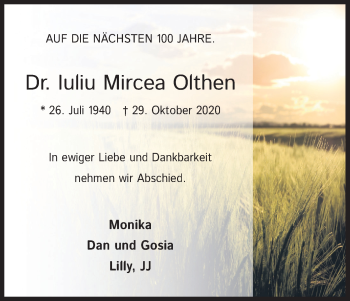 Anzeige von luliu Mircea Olthen von Kölner Stadt-Anzeiger / Kölnische Rundschau / Express