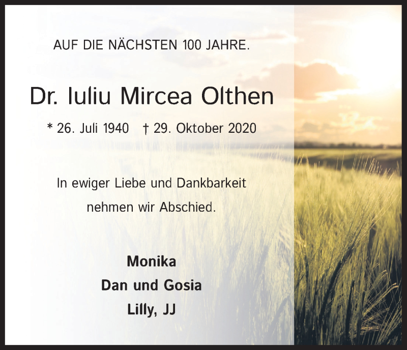 Traueranzeige für luliu Mircea Olthen vom 04.11.2020 aus Kölner Stadt-Anzeiger / Kölnische Rundschau / Express