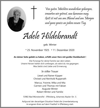Anzeige von Adele Hildebrandt von  Blickpunkt Euskirchen 