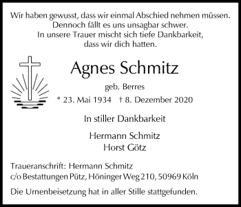 Anzeige von Agnes Schmitz von Kölner Stadt-Anzeiger / Kölnische Rundschau / Express