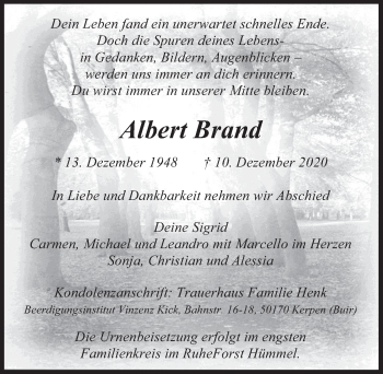 Anzeige von Albert Brand von  Werbepost 