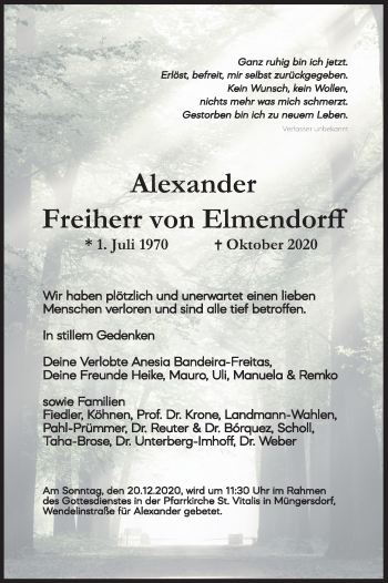 Anzeige von Alexander Freiherr von Elmendorff von Kölner Stadt-Anzeiger / Kölnische Rundschau / Express