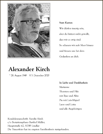 Anzeige von Alexander Kirch von  Anzeigen Echo 