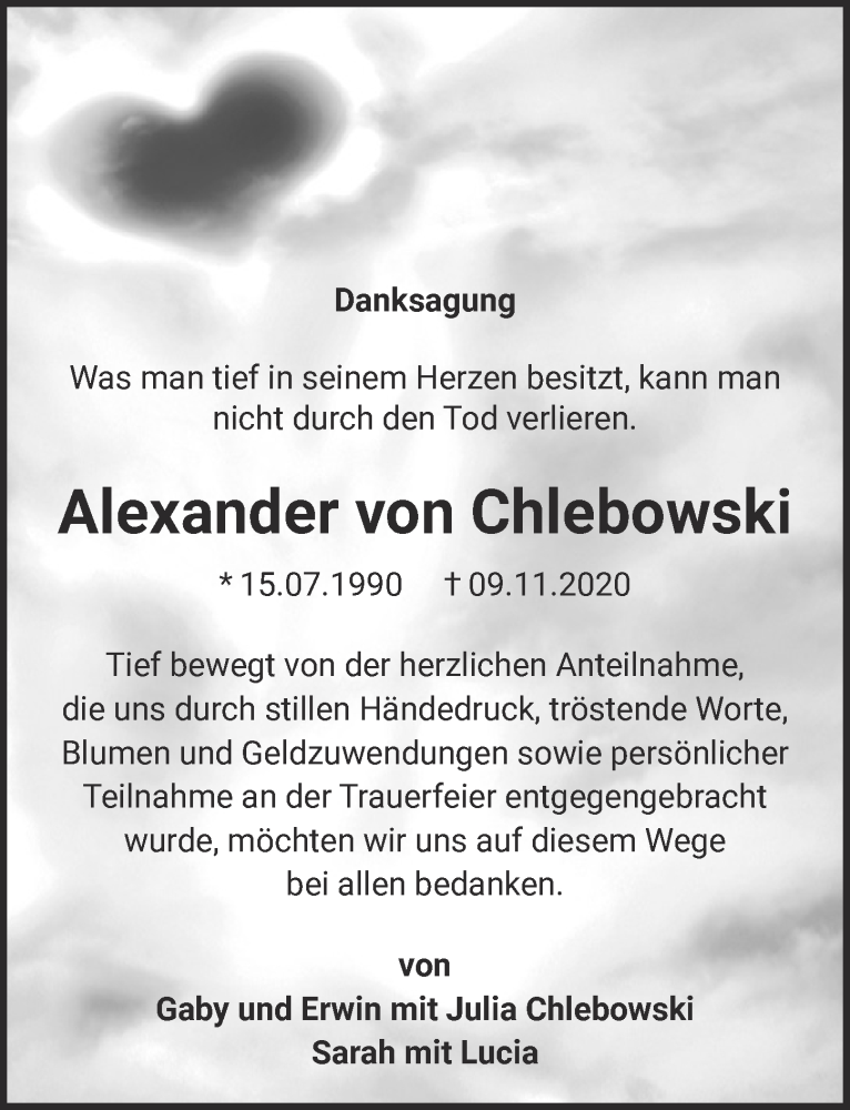  Traueranzeige für Alexander von Chlebowski vom 18.07.2023 aus  Blickpunkt Euskirchen 