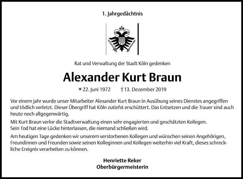  Traueranzeige für Alexander Kurt Braun vom 12.12.2020 aus Kölner Stadt-Anzeiger / Kölnische Rundschau / Express