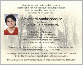 Anzeige von Alexandra Vanhoenacker von  Extra Blatt 