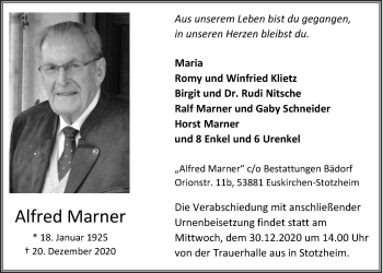 Anzeige von Alfred Marner von  Blickpunkt Euskirchen 