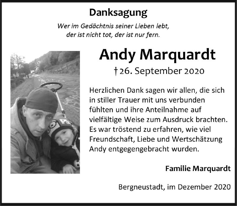  Traueranzeige für Andy Marquardt vom 04.12.2020 aus  Anzeigen Echo 