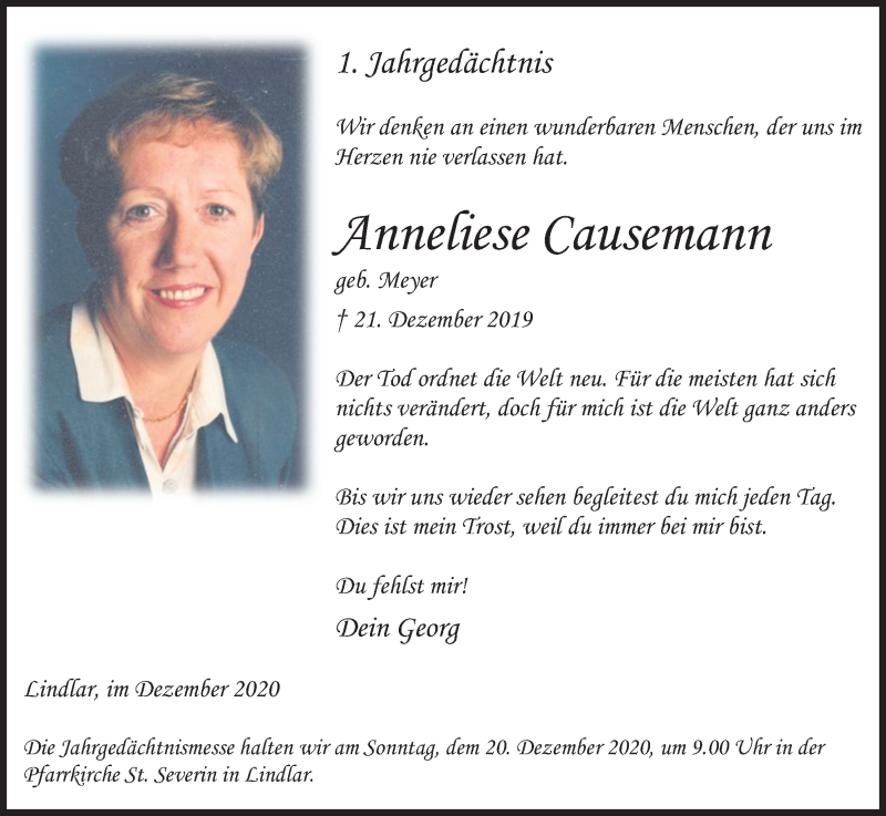  Traueranzeige für Anneliese Causemann vom 12.12.2020 aus Kölner Stadt-Anzeiger / Kölnische Rundschau / Express