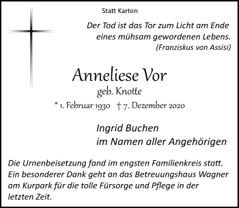 Anzeige von Anneliese Vor von  Lokalanzeiger 
