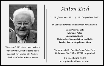 Anzeige von Anton Esch von Kölner Stadt-Anzeiger / Kölnische Rundschau / Express