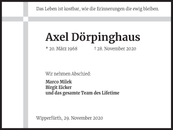 Anzeige von Axel Dörpinghaus von Kölner Stadt-Anzeiger / Kölnische Rundschau / Express