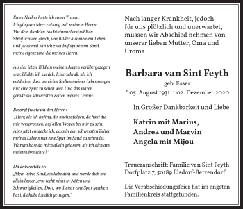 Anzeige von Barbara van Sint Feyth von  Werbepost 