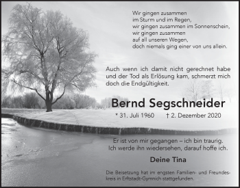 Anzeige von Bernd Segschneider von  Werbepost 