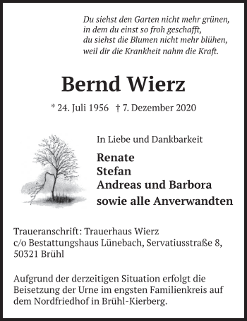 Anzeige von Bernd Wierz von  Schlossbote/Werbekurier 