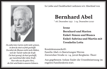 Anzeige von Bernhard Abel von  Werbepost 