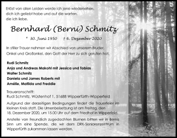 Anzeige von Bernhard Schmitz von Kölner Stadt-Anzeiger / Kölnische Rundschau / Express