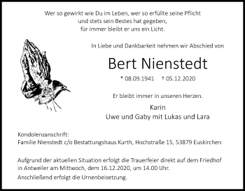 Anzeige von Bert Nienstedt von Kölner Stadt-Anzeiger / Kölnische Rundschau / Express