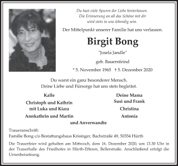 Anzeige von Birgit Bong von  Wochenende 
