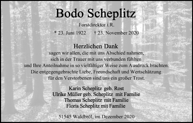  Traueranzeige für Bodo Scheplitz vom 22.12.2020 aus Kölner Stadt-Anzeiger / Kölnische Rundschau / Express