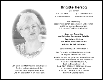 Anzeige von Brigitte Herzog von Kölner Stadt-Anzeiger / Kölnische Rundschau / Express