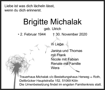 Anzeige von Brigitte Michalak von Kölner Stadt-Anzeiger / Kölnische Rundschau / Express