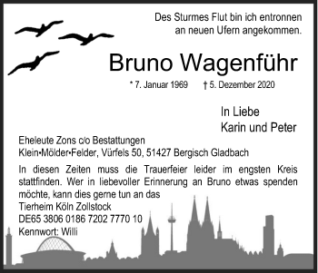 Anzeige von Bruno Wagenführ von Kölner Stadt-Anzeiger / Kölnische Rundschau / Express