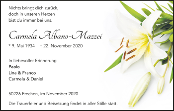 Anzeige von Carmela Albano-Mazzei von  Wochenende 