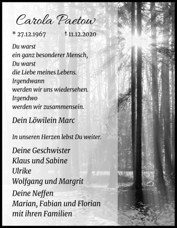 Anzeige von Carola Paetow von Kölner Stadt-Anzeiger / Kölnische Rundschau / Express