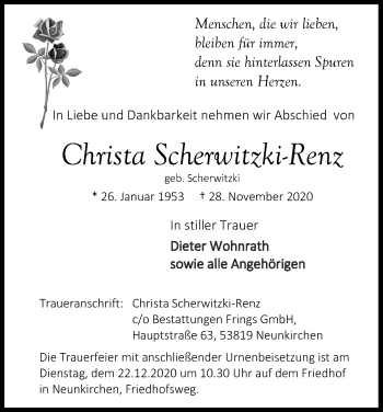 Anzeige von Christa Scherwitzki-Renz von Kölner Stadt-Anzeiger / Kölnische Rundschau / Express