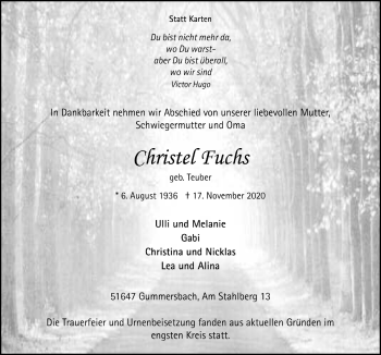 Anzeige von Christel Fuchs von  Anzeigen Echo 