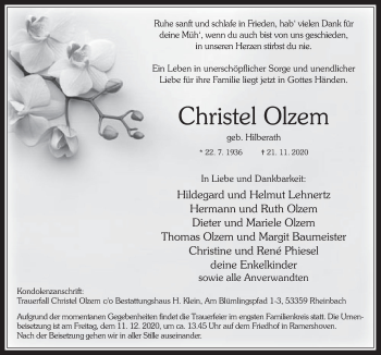 Anzeige von Christel Olzem von  Schaufenster/Blickpunkt 