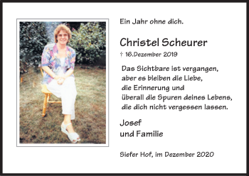 Anzeige von Christel Scheurer von Kölner Stadt-Anzeiger / Kölnische Rundschau / Express