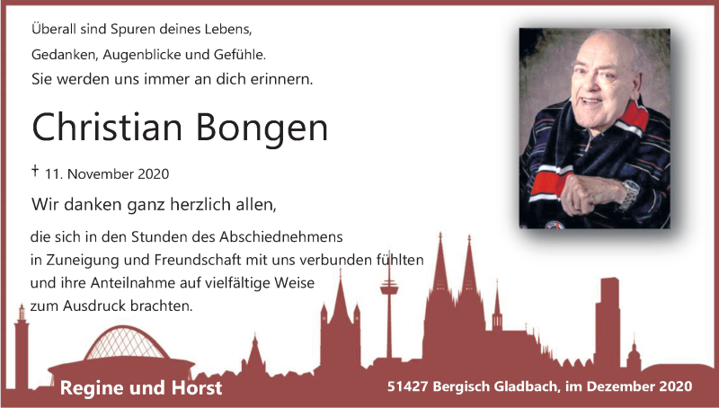  Traueranzeige für Christian Bongen vom 31.12.2020 aus Kölner Stadt-Anzeiger / Kölnische Rundschau / Express