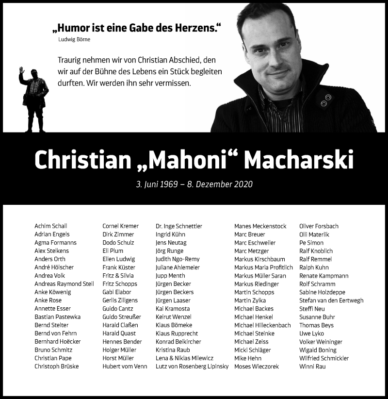  Traueranzeige für Christian Macharski vom 19.12.2020 aus Kölner Stadt-Anzeiger / Kölnische Rundschau / Express