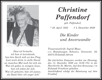 Anzeige von Christine Paffendorf von  Werbepost 