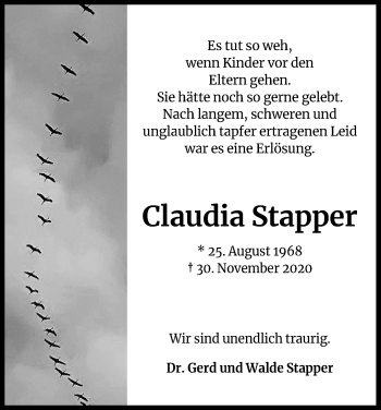 Anzeige von Claudia Stapper von Kölner Stadt-Anzeiger / Kölnische Rundschau / Express