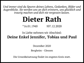 Anzeige von Dieter Rath von Kölner Stadt-Anzeiger / Kölnische Rundschau / Express