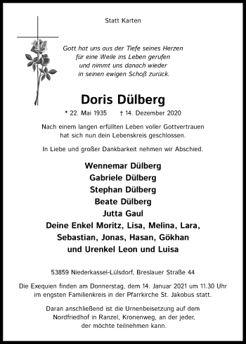 Anzeige von Doris Dülberg von Kölner Stadt-Anzeiger / Kölnische Rundschau / Express