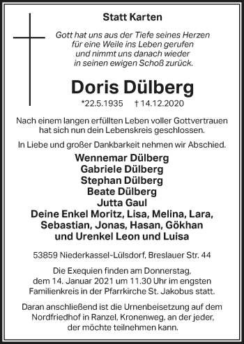 Anzeige von Doris Dülberg von  Extra Blatt 