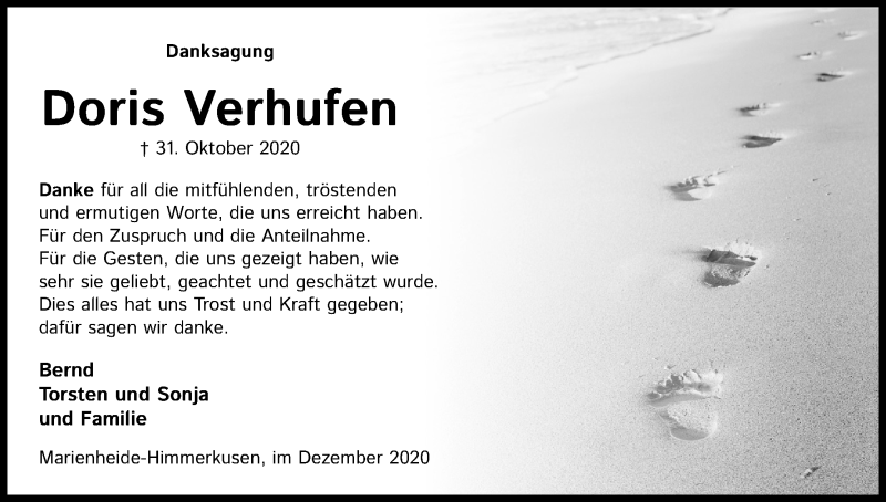  Traueranzeige für Doris Verhufen vom 19.12.2020 aus Kölner Stadt-Anzeiger / Kölnische Rundschau / Express