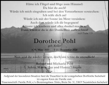 Anzeige von Dorothee Pohl von Kölner Stadt-Anzeiger / Kölnische Rundschau / Express